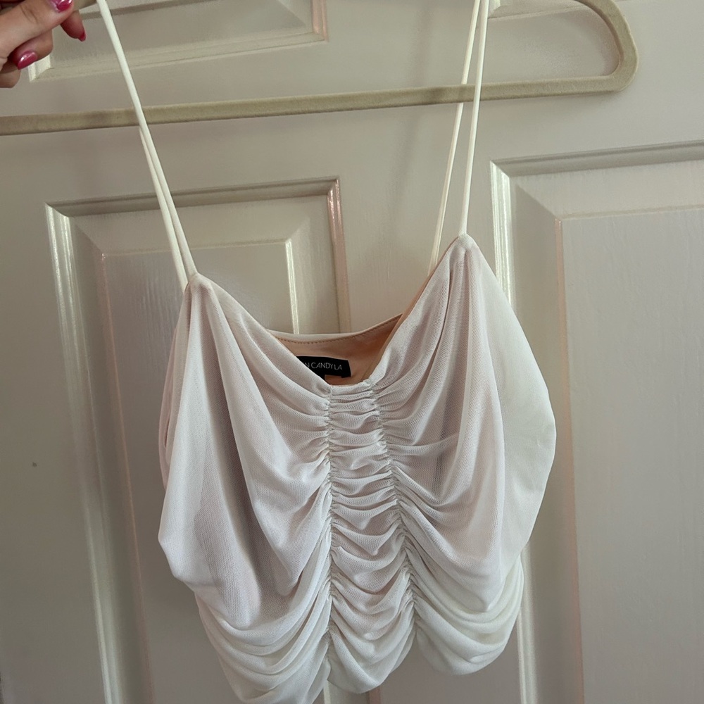 Cotton Candy White Ruched Camisole